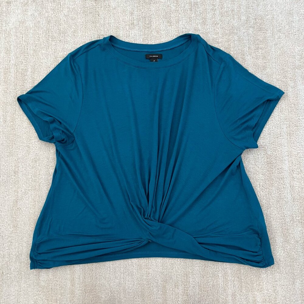 Halogen Short Sleeve Draped Tee Shirt Blouse Top XL